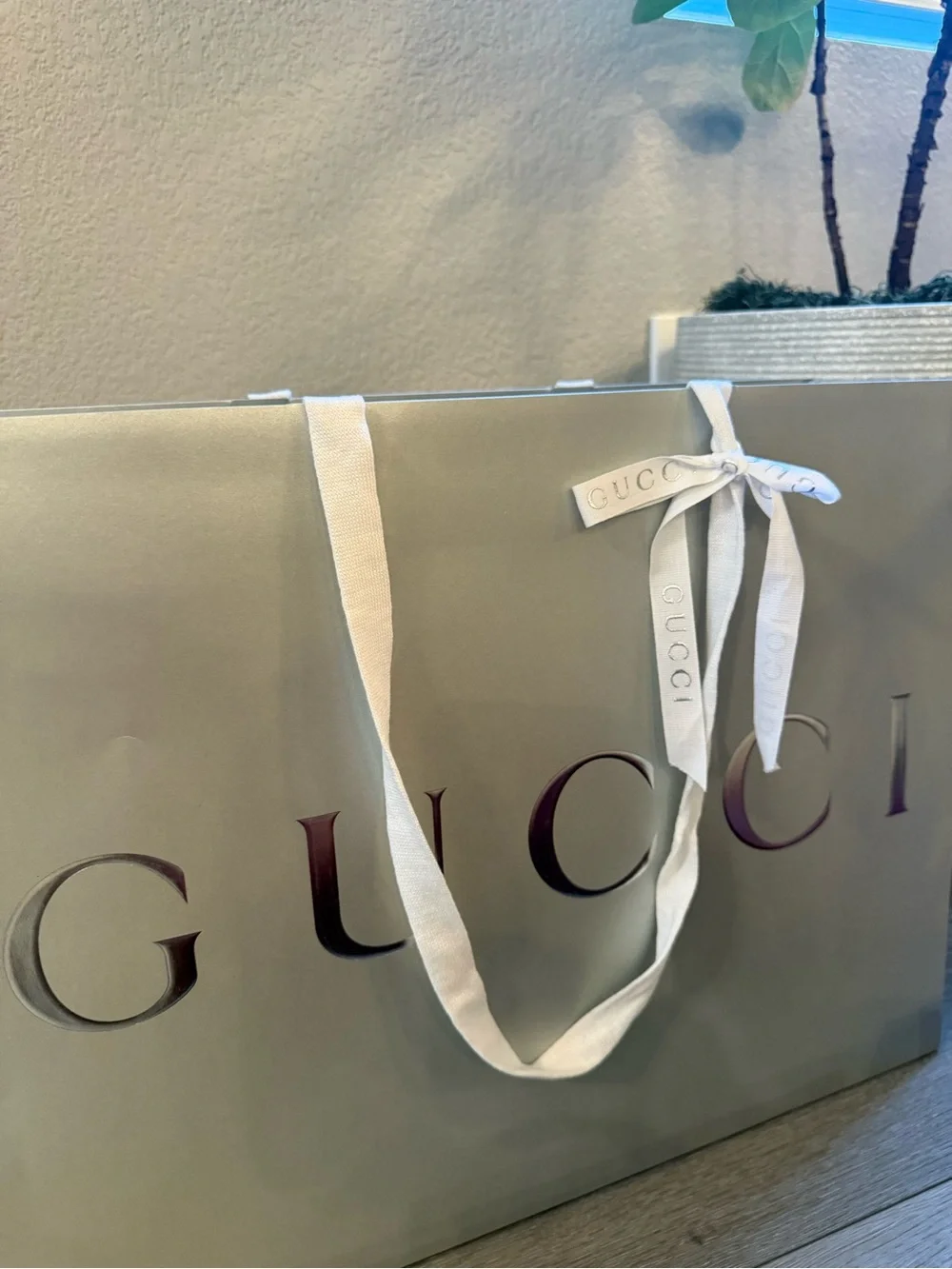 Gucci Burgundy Gift Boxes with Gucci Silver Shopping Bag
